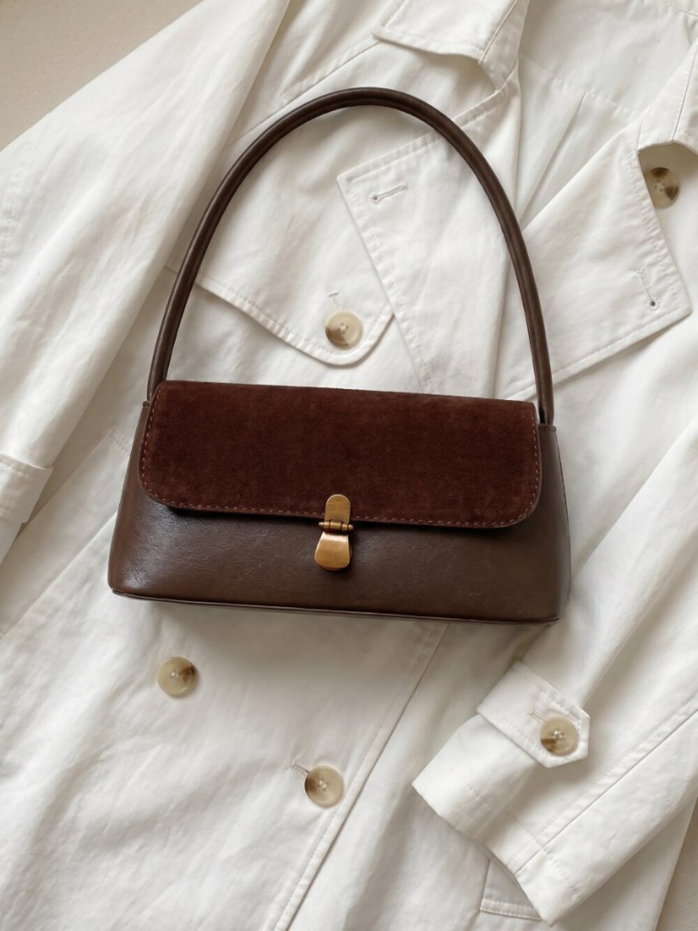 Women’s Vintage Coffee Brown Shoulder Bag Clutch Retro French Underarm Purse - Picture 3 of 5